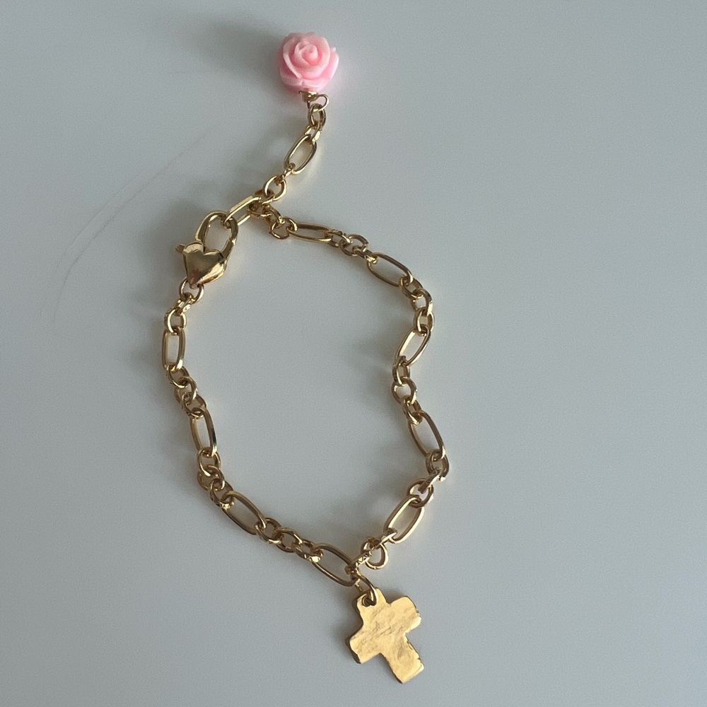 Gold filled cross charm chain bracelet